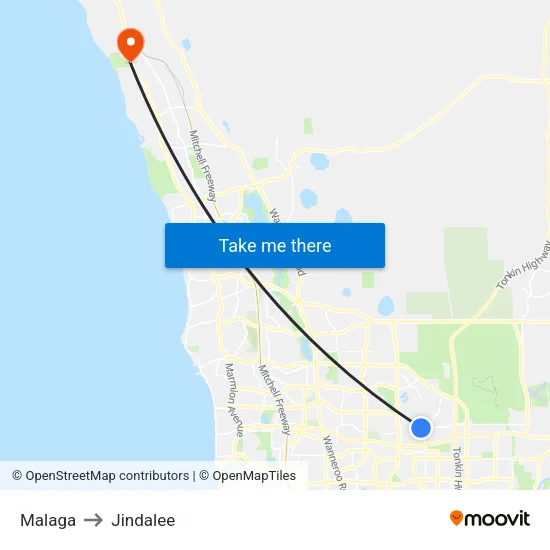 Malaga to Jindalee map
