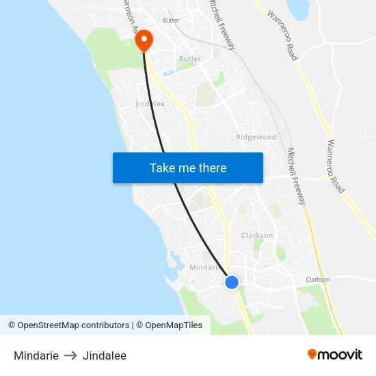 Mindarie to Jindalee map
