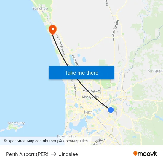 Perth Airport (PER) to Jindalee map