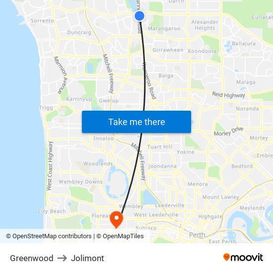 Greenwood to Jolimont map