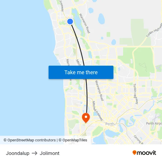Joondalup to Jolimont map