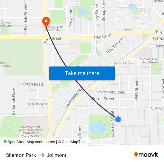 Shenton Park to Jolimont map