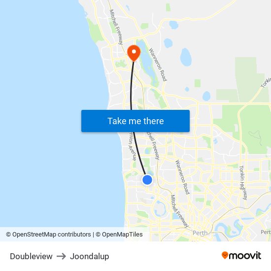 Doubleview to Joondalup map