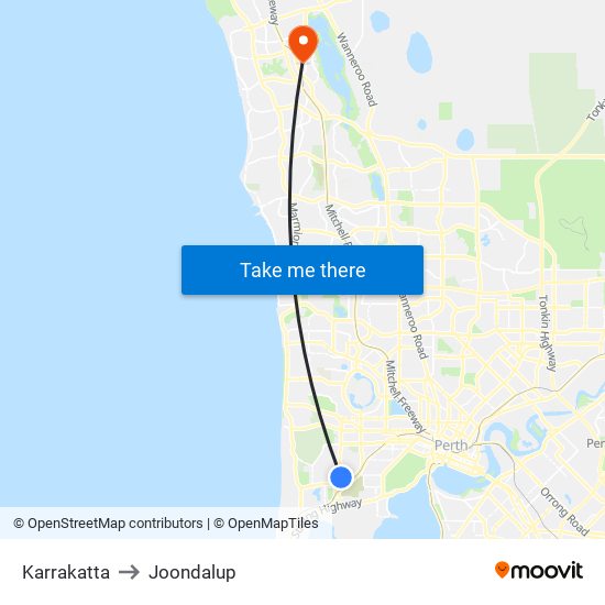 Karrakatta to Joondalup map