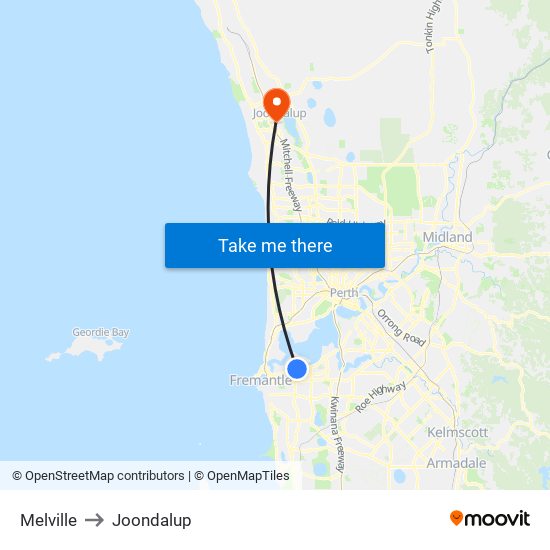 Melville to Joondalup map