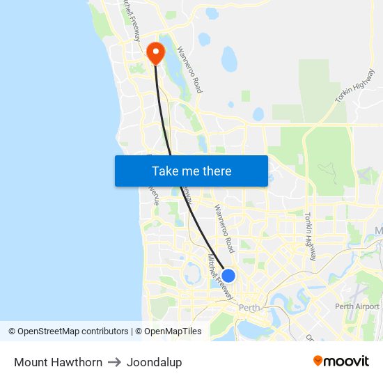 Mount Hawthorn to Joondalup map