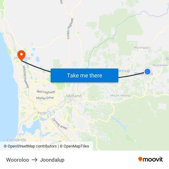 Wooroloo to Joondalup map