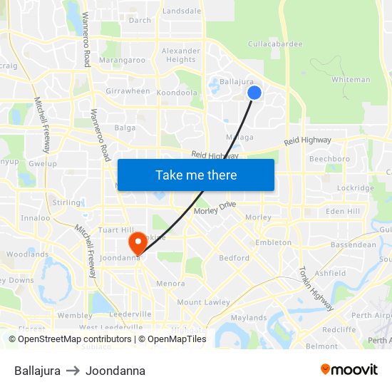 Ballajura to Joondanna map