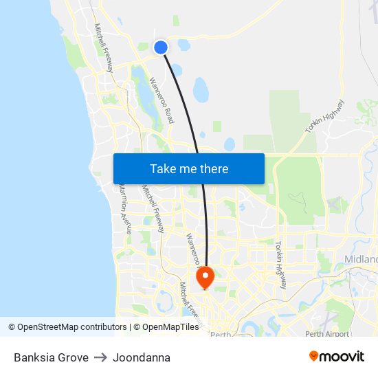 Banksia Grove to Joondanna map