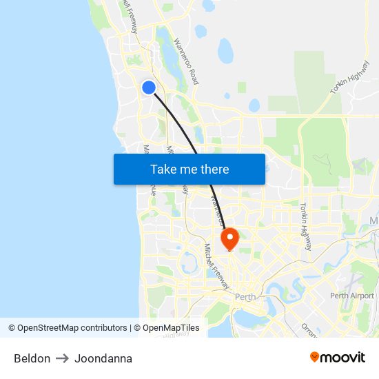Beldon to Joondanna map