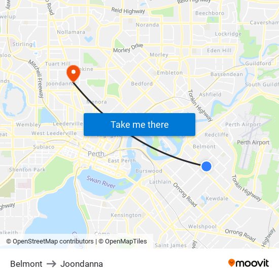 Belmont to Joondanna map