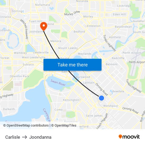 Carlisle to Joondanna map