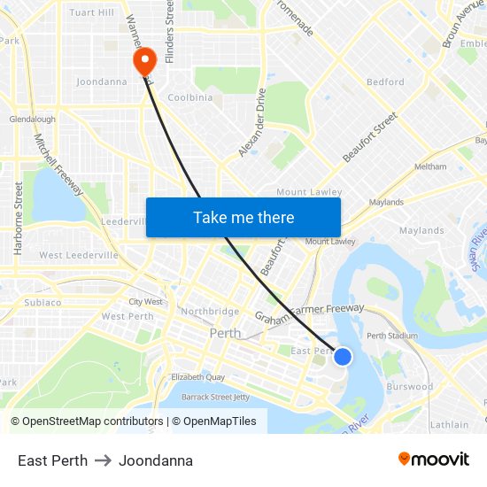 East Perth to Joondanna map