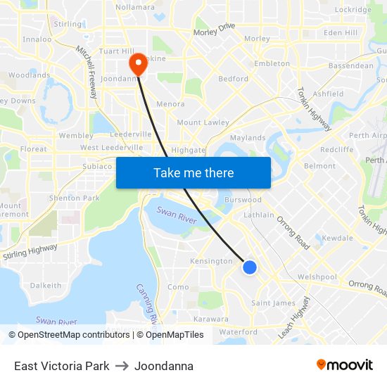 East Victoria Park to Joondanna map