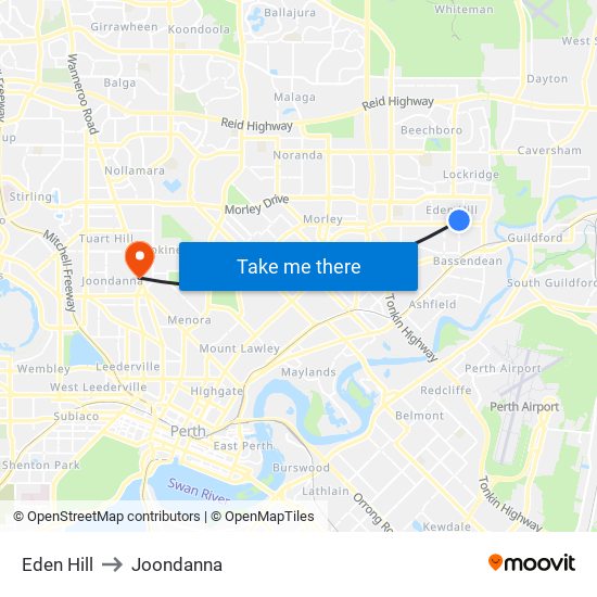 Eden Hill to Joondanna map