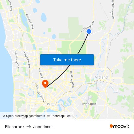 Ellenbrook to Joondanna map