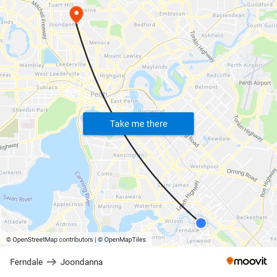 Ferndale to Joondanna map