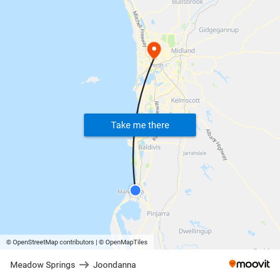 Meadow Springs to Joondanna map