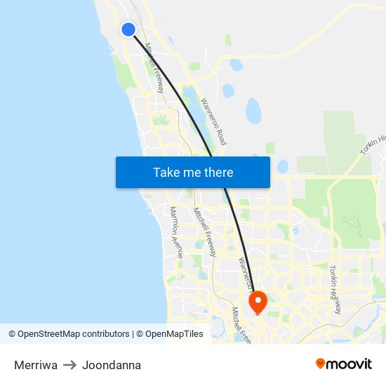 Merriwa to Joondanna map