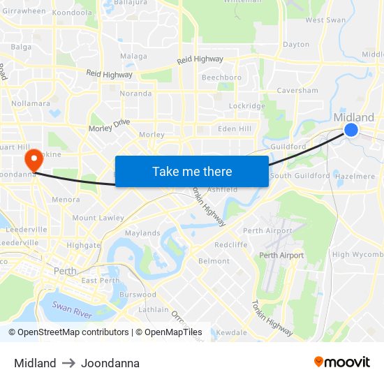 Midland to Joondanna map