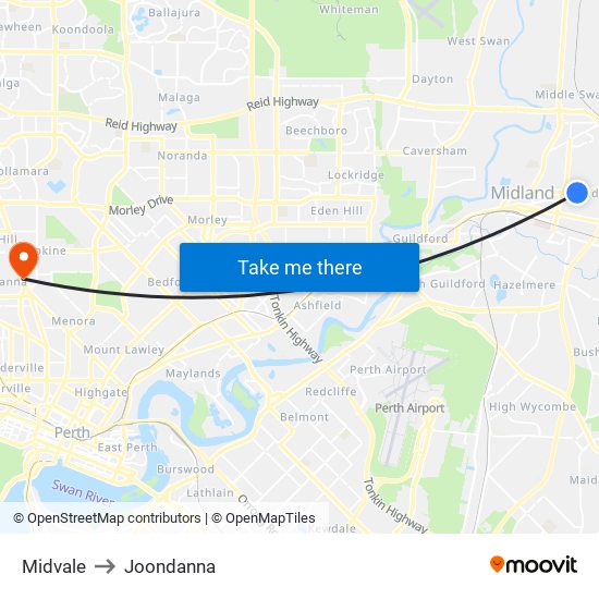 Midvale to Joondanna map