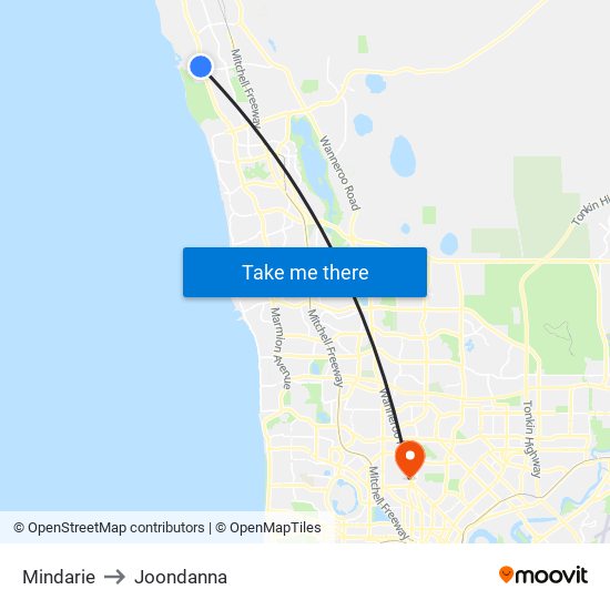 Mindarie to Joondanna map