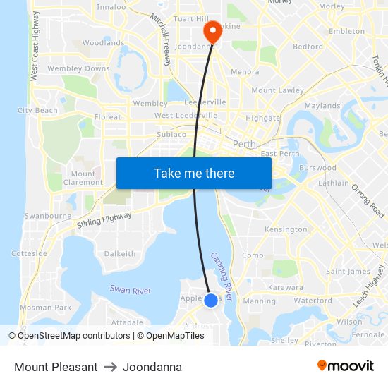 Mount Pleasant to Joondanna map