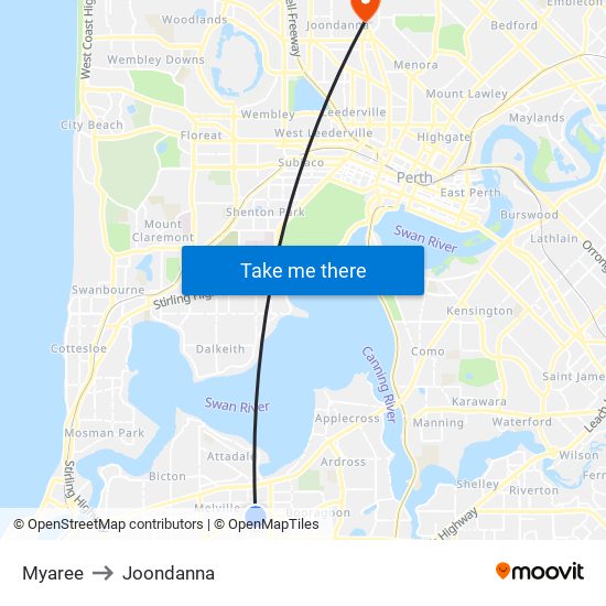 Myaree to Joondanna map