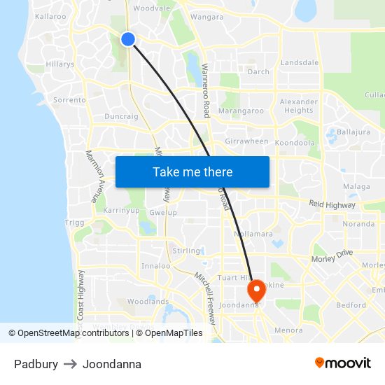 Padbury to Joondanna map