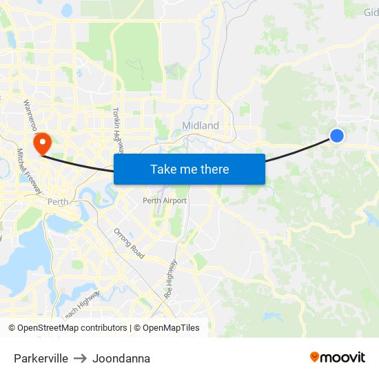 Parkerville to Joondanna map