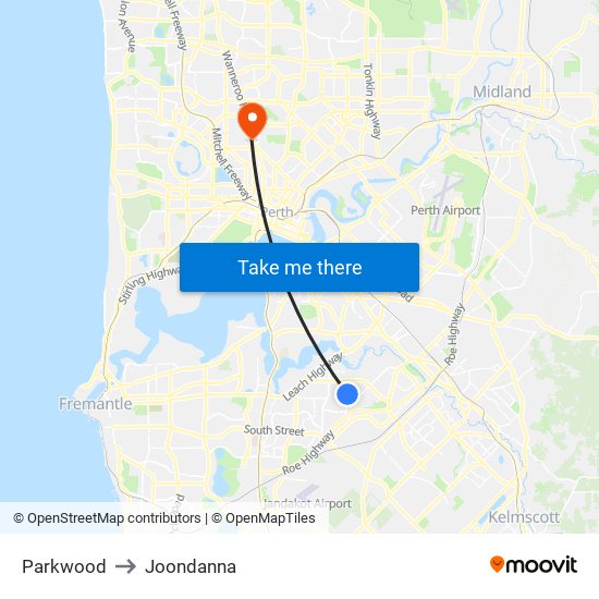 Parkwood to Joondanna map