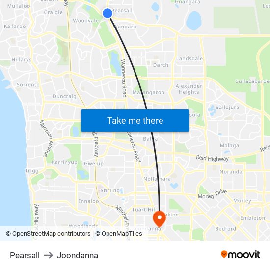 Pearsall to Joondanna map