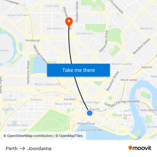 Perth to Joondanna map