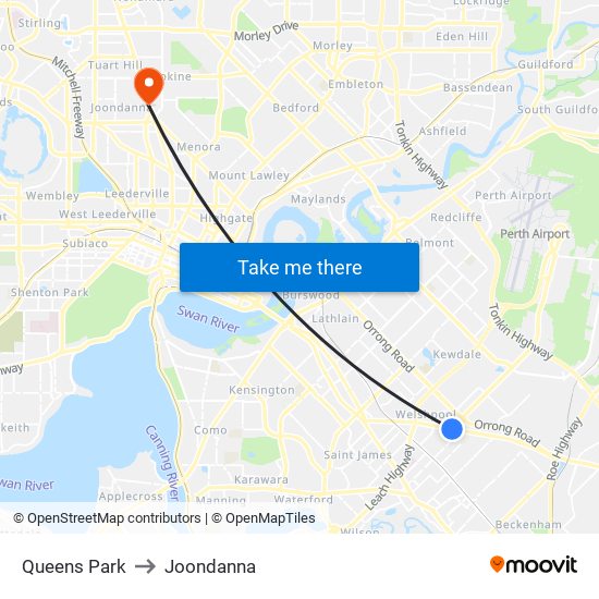 Queens Park to Joondanna map