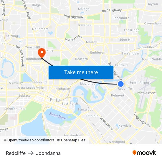 Redcliffe to Joondanna map