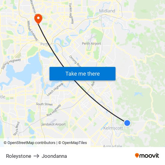 Roleystone to Joondanna map