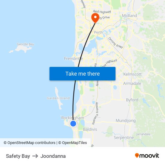 Safety Bay to Joondanna map