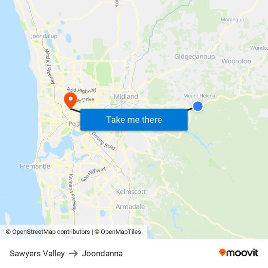 Sawyers Valley to Joondanna map