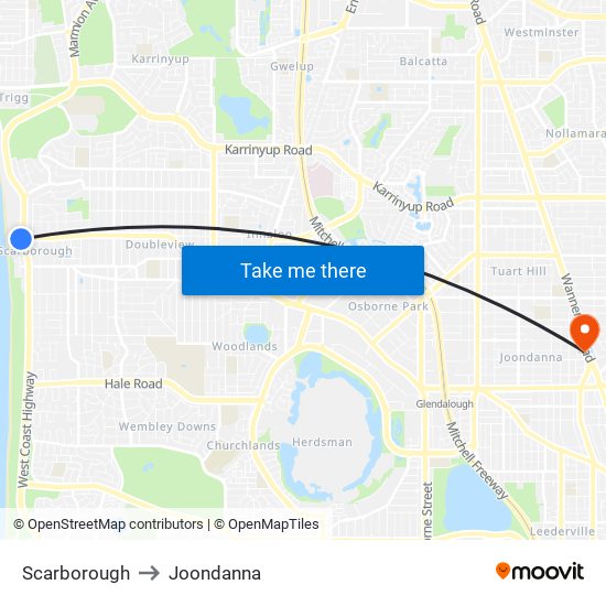 Scarborough to Joondanna map