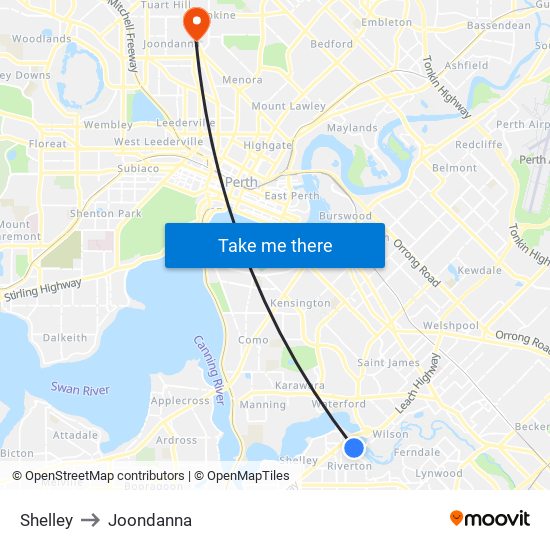 Shelley to Joondanna map