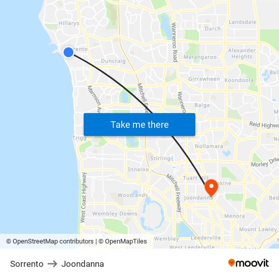 Sorrento to Joondanna map