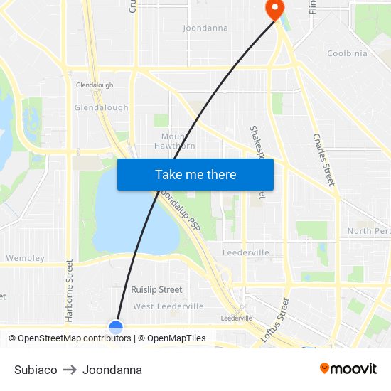 Subiaco to Joondanna map