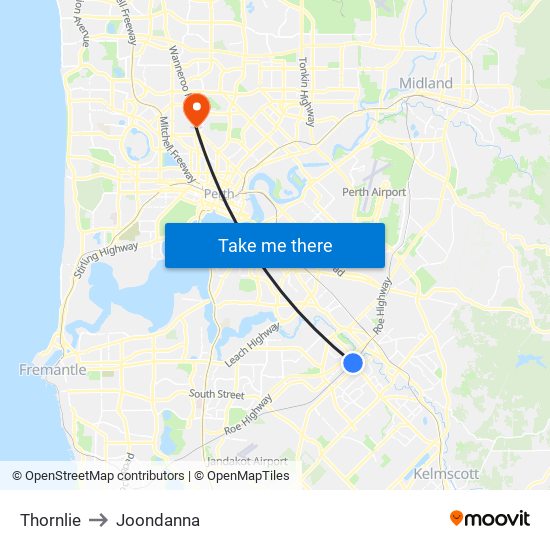 Thornlie to Joondanna map