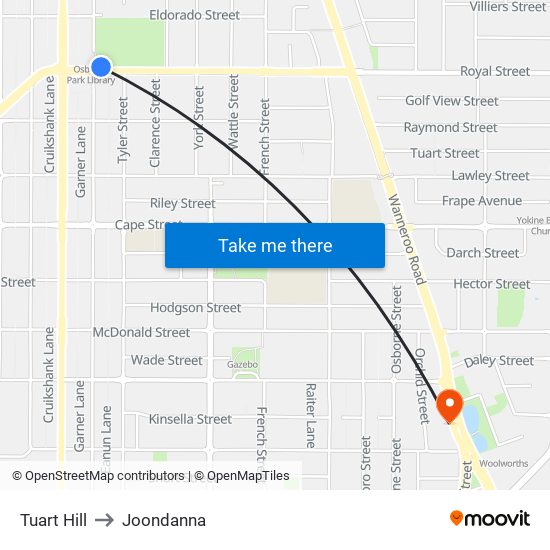 Tuart Hill to Joondanna map