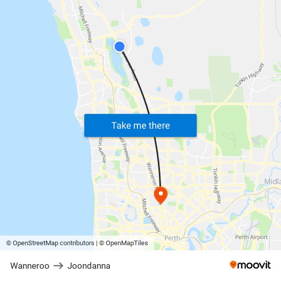 Wanneroo to Joondanna map