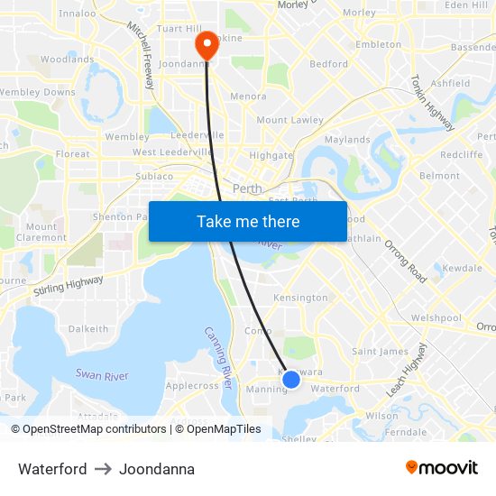 Waterford to Joondanna map