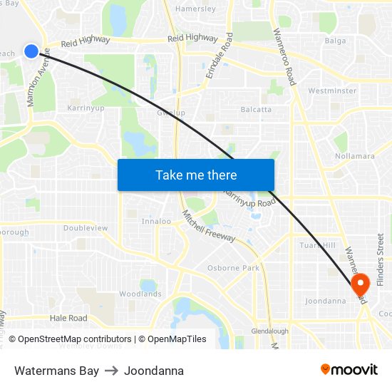 Watermans Bay to Joondanna map