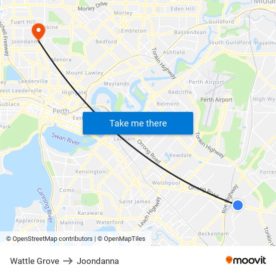 Wattle Grove to Joondanna map