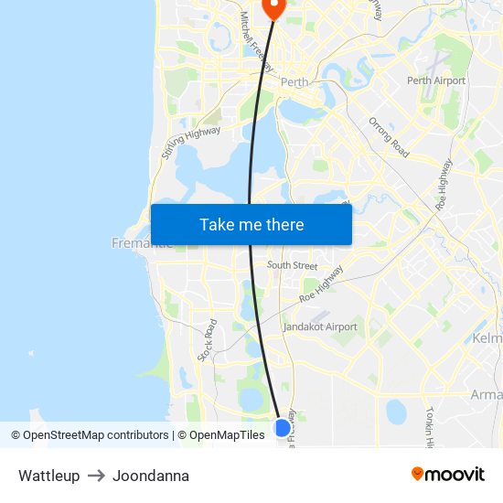 Wattleup to Joondanna map