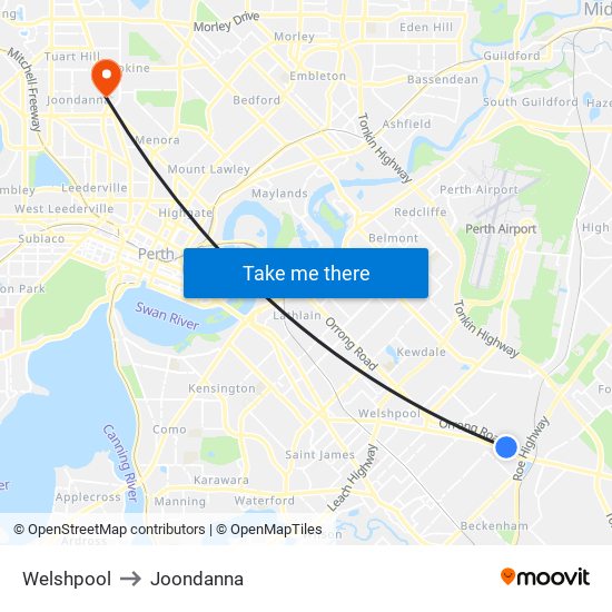 Welshpool to Joondanna map